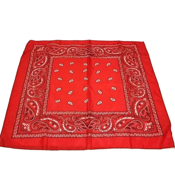 Bandana Scarf Handkerchief Red Paisley Polyester Non Fading 20 1/4" x 20" - Picture 1 of 3